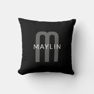 Cojín Decorativo Nombre Monogramado de Aspecto Moderno Negro Gris