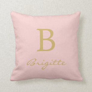 Cojín Decorativo Nombre Monogramado Script Inicial B Rosa Moderno