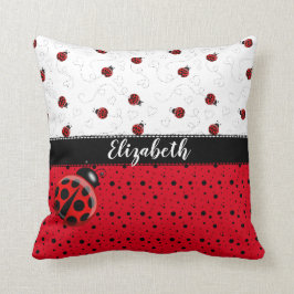 Cojín Decorativo Nombre negro rojo de los escarabajos de mariquita