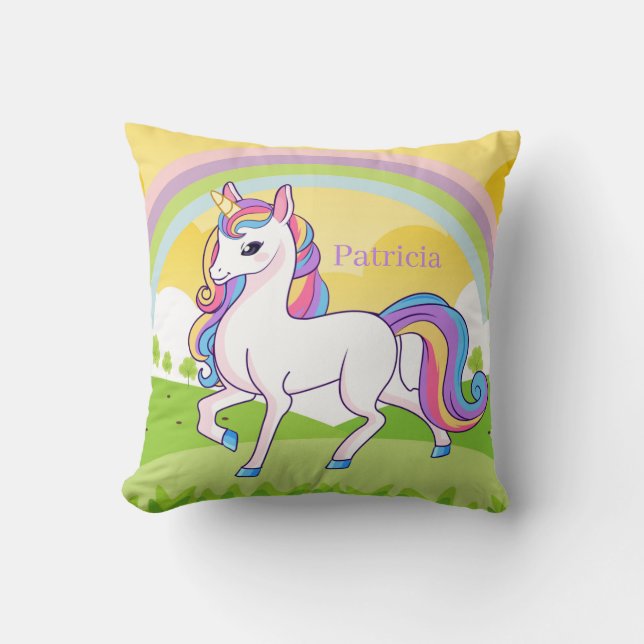 Cojín Decorativo nombre para agregar unicornio lindo (Anverso)