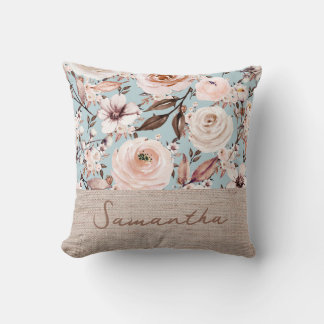 Cojín Decorativo Nombre personalizado acuarela floral