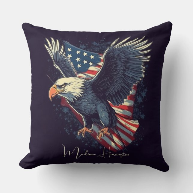 Cojín Decorativo Nombre personalizado Águila americana (Anverso)