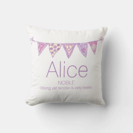 Cojín Decorativo Nombre personalizado Alice bunting púrpura persona