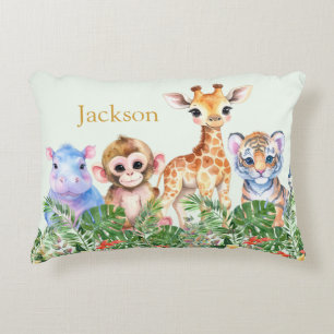 Cojín Decorativo Nombre personalizado animales de bebé de la jungla