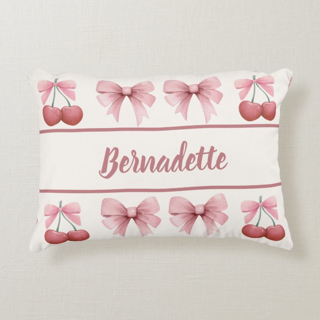 Cojín Decorativo Nombre personalizado: arcos rosados y cerezas, coq (Anverso)
