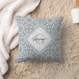 Cojín Decorativo Nombre personalizado Art Deco Armonía floral Gris 