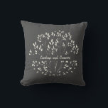 Cojín Decorativo Nombre personalizado Boda botánico blanco negro<br><div class="desc">Cojín decorativo Boda floral de mano blanca y negra personalizada</div>