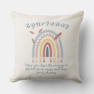 Cojín Decorativo Nombre personalizado Boho mariposa arcoiris