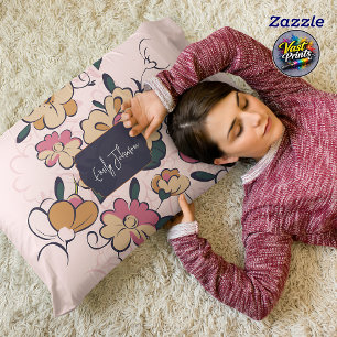 Cojín Decorativo Nombre personalizado botánico retro rosa crema bei