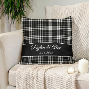 Cojín Decorativo Nombre Personalizado Buffalo Check Negro Blanco