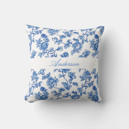Cojín Decorativo Nombre personalizado Chinoiserie azul y blanco