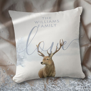 Cojín Decorativo Nombre Personalizado Ciervo de Invierno Navidad