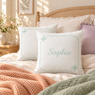 Cojín Decorativo Nombre personalizado con borde escalonado verde me