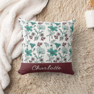 Cojín Decorativo Nombre personalizado con motivos florales de color