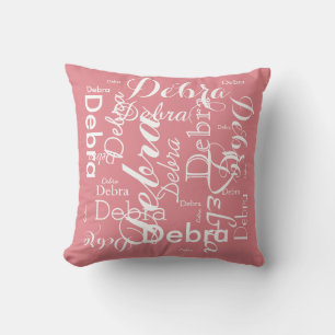 Cojín Decorativo nombre personalizado con patrón rosa femenino