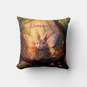 Cojín Decorativo Nombre personalizado Conejo caprichoso bosque enca