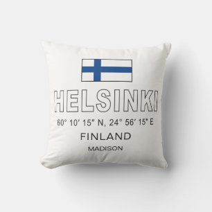 Cojín Decorativo Nombre personalizado Coordenadas de Helsinki