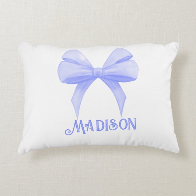 Cojín Decorativo Nombre personalizado Coquette Purple Bow Accent Pi (Anverso)