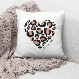 Cojín Decorativo Nombre Personalizado Corazón Leopardo Elegante