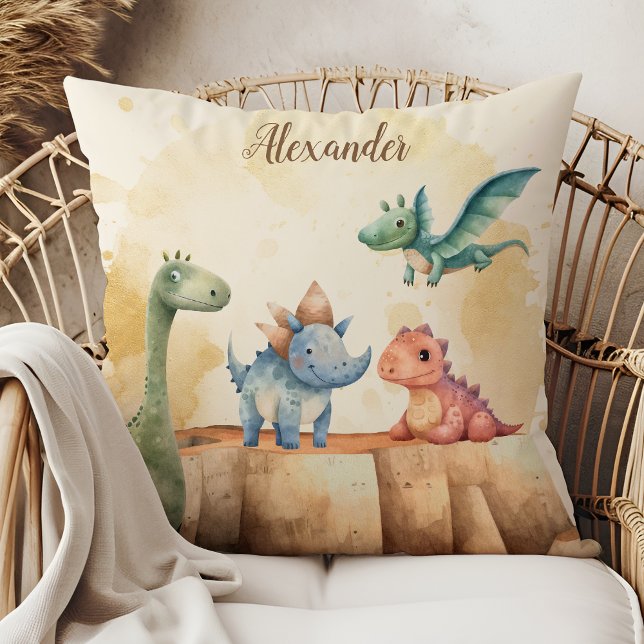 Cojín Decorativo Nombre personalizado Cute acuarela dinosaurio (Subido por el creador)