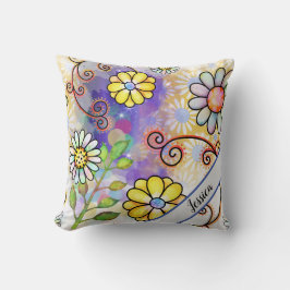 Cojín Decorativo Nombre personalizado de color de agua moderna flor