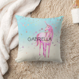 Cojín Decorativo Nombre Personalizado De Confetti De Unicornio Rosa