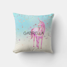 Cojín Decorativo Nombre Personalizado De Confetti De Unicornio Rosa