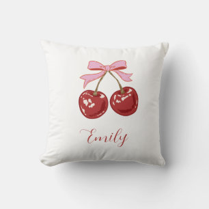 Cojín Decorativo Nombre personalizado de Coquette Cherry Bow