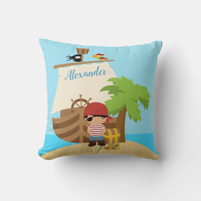 Cojín Decorativo Nombre Personalizado De Cuate Pirate Boy Y Un Gran (Anverso)