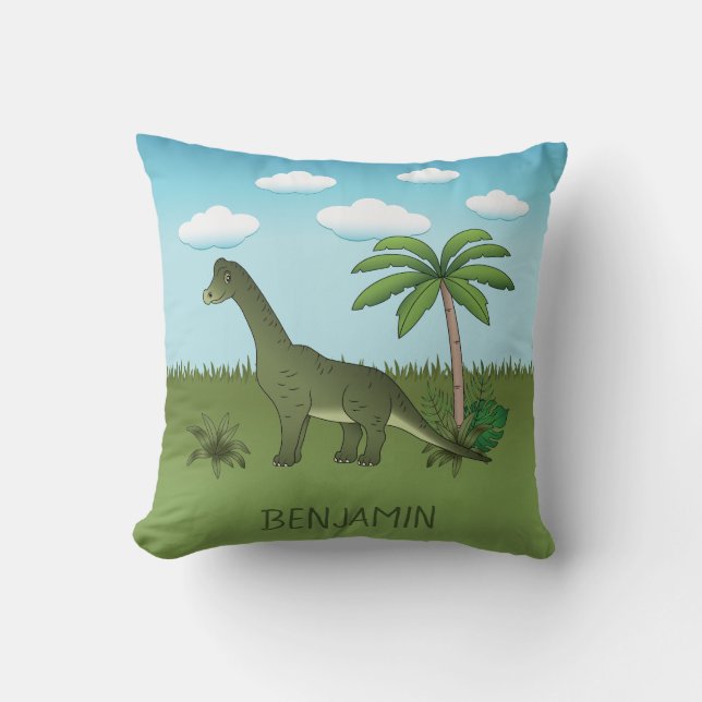 Cojín Decorativo Nombre personalizado de Cute Brachiosaurus Dinosau (Anverso)