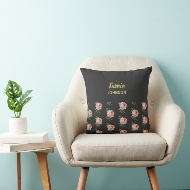 Cojín Decorativo Nombre personalizado de flor rosa (Silla)