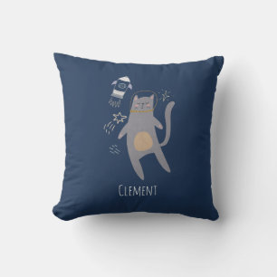 Cojín Decorativo Nombre personalizado de gato de astronauta gris ma