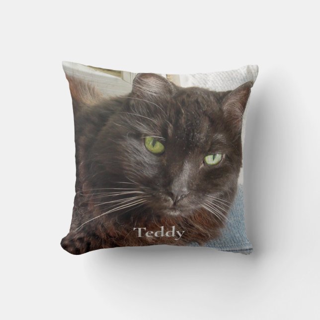 Cojín Decorativo Nombre personalizado de gato fotográfico (Anverso)