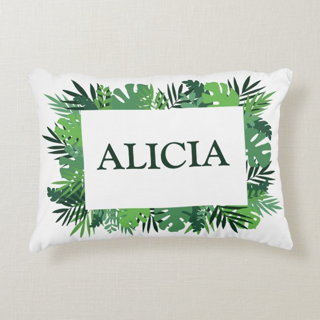Cojín Decorativo Nombre personalizado de hojas de palma tropicales (Anverso)
