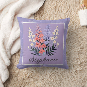 Cojín Decorativo Nombre personalizado de la flor de nacimiento de j