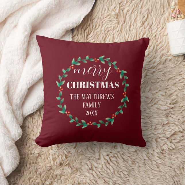Cojín Decorativo Nombre personalizado de la foto de Wreath Merry Ch (Manta)