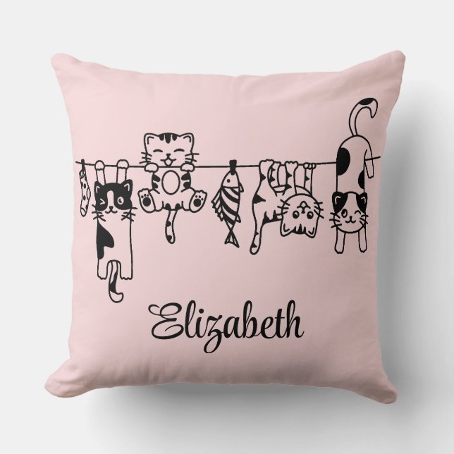 Cojín Decorativo Nombre personalizado de los gatitos colgantes (Anverso)