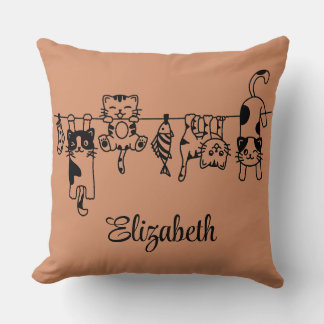Cojín Decorativo Nombre personalizado de los gatitos colgantes