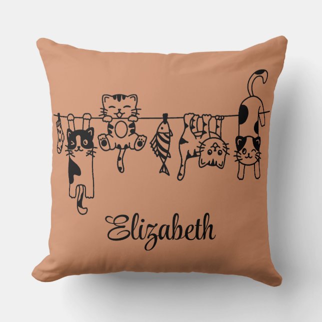 Cojín Decorativo Nombre personalizado de los gatitos colgantes (Anverso)