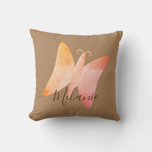 Cojín Decorativo Nombre personalizado de mariposa rosa