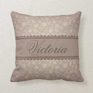 Cojín Decorativo Nombre personalizado de patrón floral marrón ele