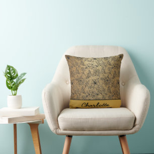 Cojín Decorativo Nombre personalizado de patrón sin soldadura dorad