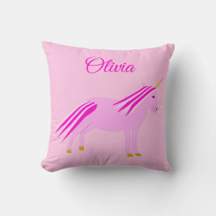 Cojín Decorativo Nombre personalizado de Unicorn para bebé rosa de 