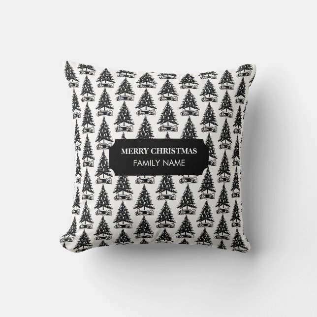 Cojín Decorativo Nombre personalizado del árbol de Navidad blanco n (Anverso)