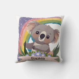 Cojín Decorativo Nombre personalizado del bebé de Koala Arcoiris