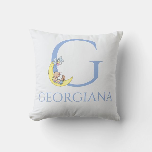 Cojín Decorativo Nombre personalizado del bebé en una luna amarilla (Anverso)