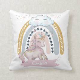 Cojín Decorativo Nombre personalizado del Chica 🦄 Rainbow Unicorn