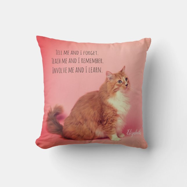 Cojín Decorativo Nombre personalizado del gato del Naranja más adec (Anverso)