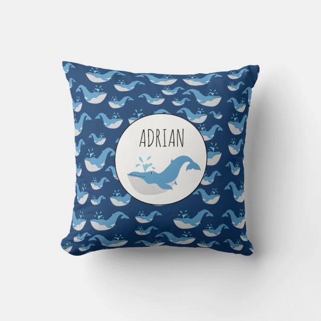 Cojín Decorativo Nombre personalizado del patrón de ballena del océ (Anverso)
