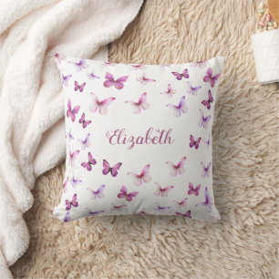 Cojín Decorativo Nombre personalizado del patrón de mariposas rosad